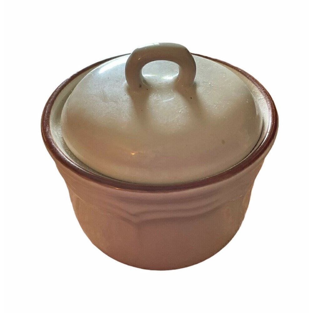 Ceramic Beige & Brow Sugar Dish w/ Lid. Stoneware